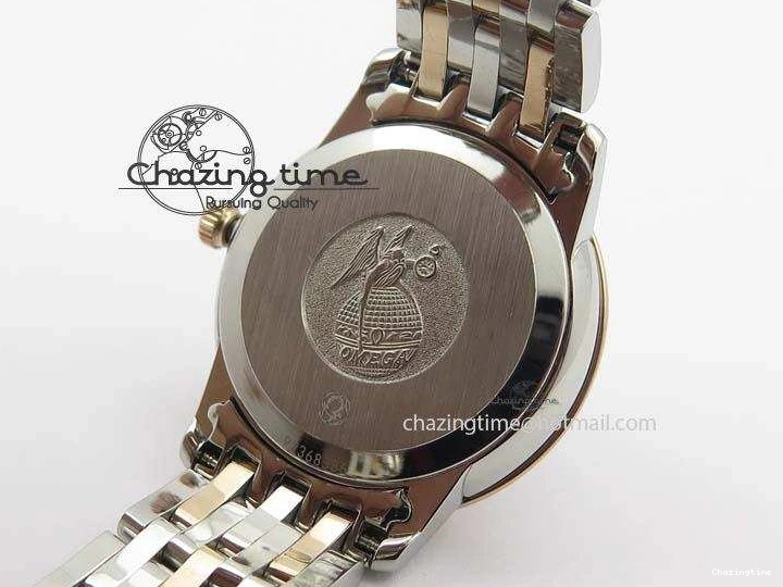 0426 De Ville 27mm SS RG Ladies MK 1:1 Best Edition White MOP Dial Diamond Markers On SS Bracelet Ronda Quartz Chic 8198